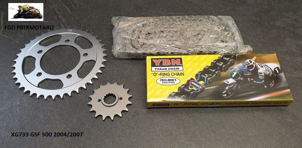 Kit chaîne moto Suzuki GSF 500 2004-2007 : pignon d'origine, couronne et chaîne pas 520