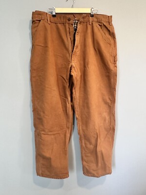 Carhartt Insulated Brown Dungaree Pant Duck Canvas Flannel Lined Carpenter  42x32