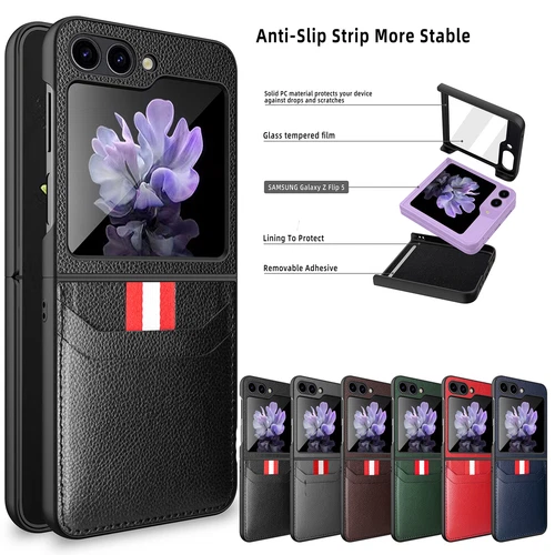 F Samsung Galaxy Z Flip6 / Flip5 / Flip4 Slim Leather Rubber Cover Wallet Case - Picture 13 of 20