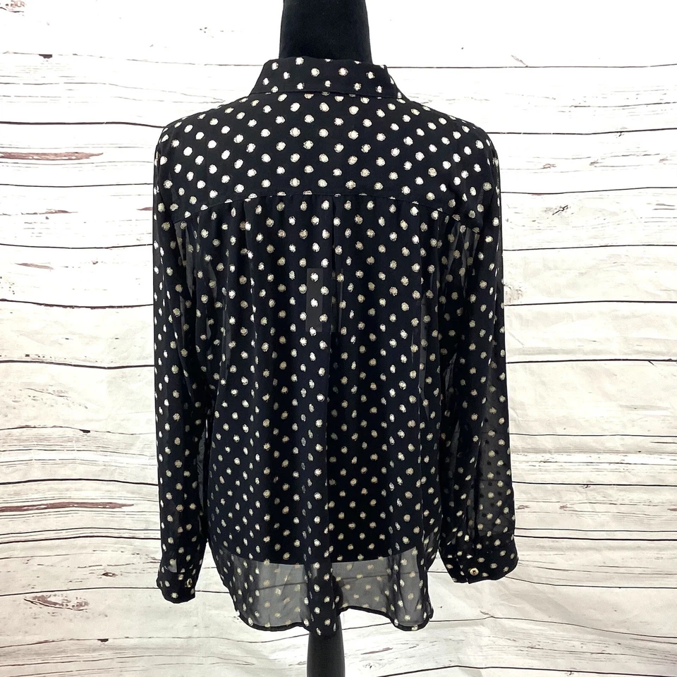 Top Chico's Mujer 2 EE. UU. 12 Negro Dorado Lunares Gasa Mangas Largas Semi Transparente Foto 4 de 4