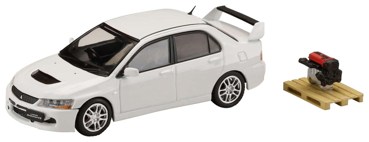 ミニカー Mitsubishi Lancer Evolution 1/64 Mitsubishi Lancer Evolution 9 GSR 1/64 Minicar w/engine White