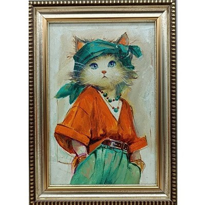 Original oil painting framed portrait art Cats 4x6 inches