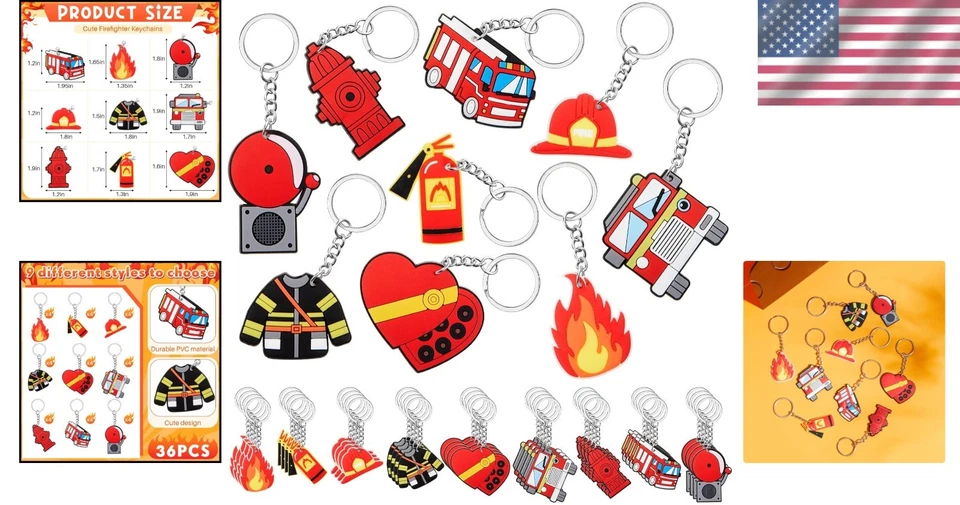 Juego de llaveros de bombero 36 piezas camiones de bomberos temáticos favores de fiesta Foto 2 de 4