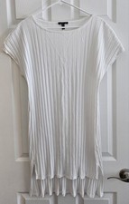 Eileen Fisher Large White Ribbed Dress Cap Sleeves High Low Hem Quiet luxury