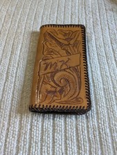 Vintage Unbranded Hand-Tooled Leather Wallet With Western Style Floral Design