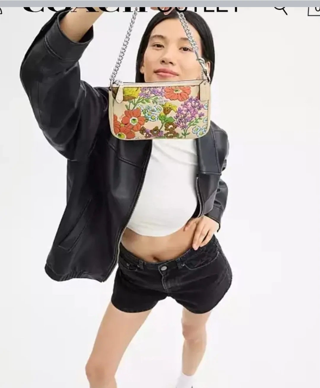 Coach Nolita 19 nuovo con etichette con STAMPA FLOREALE pelle liscia ARGENTO AVORIO MULTI CR365