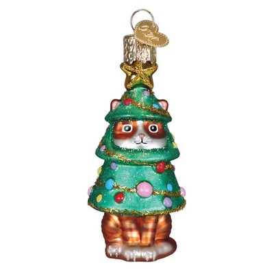 Old World Christmas MEOWMAS TREE (12742) Cat Glass Ornament w/OWC Box