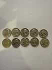 Silver Washington quarters lot of 10 various years all prior 1964. 90% silver