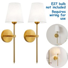 Image of 2pcs Golden E27 White Fabric Shade Wall Lamp No Bulbs Retro Industrial Wall Lamp