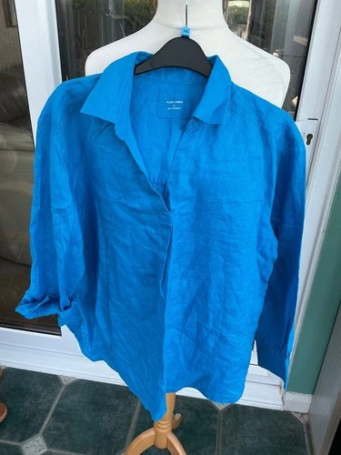 Pure linen uk 8 bright cobalt blue blouse unbranded nice quality long sleeves