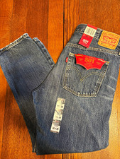 Levi's 501 T Series Tapered Jeans Blue Medium Wash Denim Button Fly Distressed