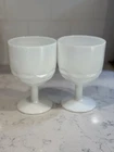 Set of 2 VTG White Milk Glass Goblets Geometric Diamond Design Ring of Fire EUC