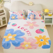 QianTingNew Product 1pcs 100%Cotton Printed Fitted Sheet Mattress Cover Four Cor