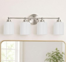 4-Light Bathroom Vanity Light Brushed Nickel Frosted Glass Dimmable E26 Fixture