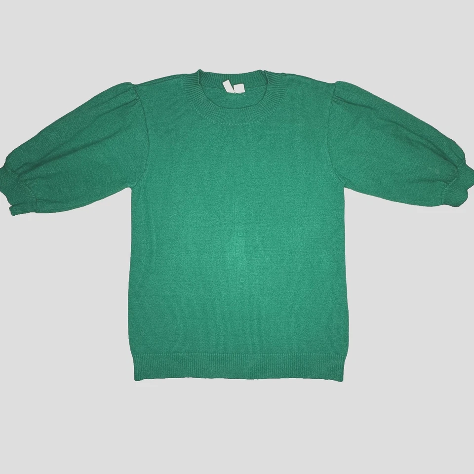 Suéter Moth para mujer XL verde manga abullonada manga corta cuello redondo tejido pulóver top Foto 3 de 4