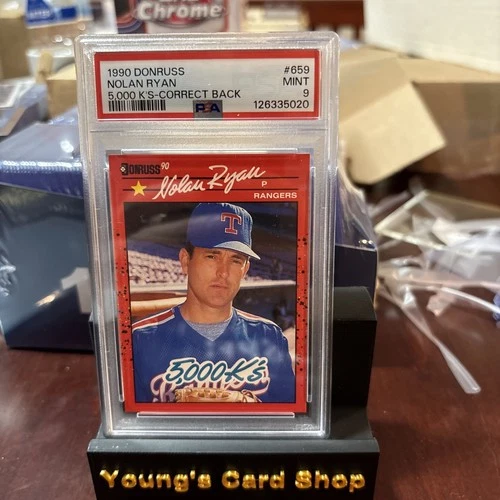 1990 Donruss NOLAN RYAN Rangers HOF 5,000 K's Correct Back #659 PSA 9