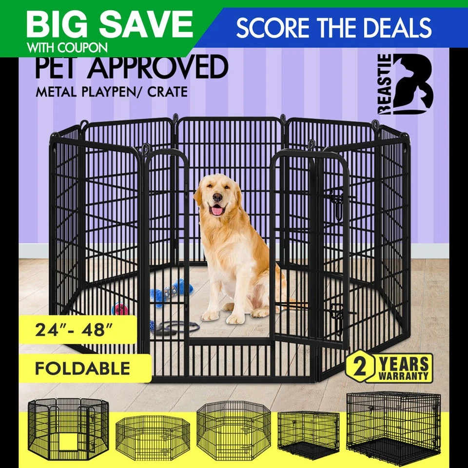 BEASTIE Dog Playpen Pet Cage Enclosure Foldable Puppy Fence Metal Exercise Pen