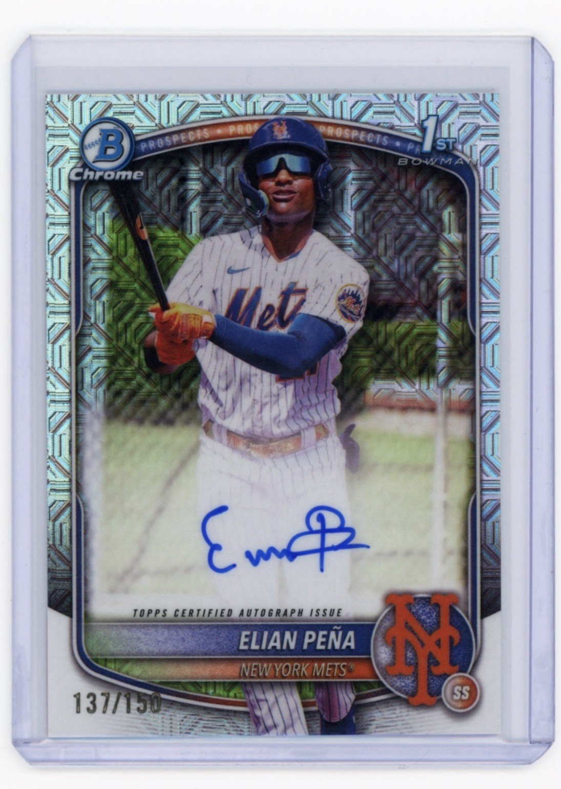 2025 Bowman Chrome Elian Pena Auto HTA Choice Refractor 1st Prospect /150
