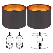 Black Lamp Shades Drum Set Of 2 Medium Gold 12-Inch Replacement Lamp Shades F...