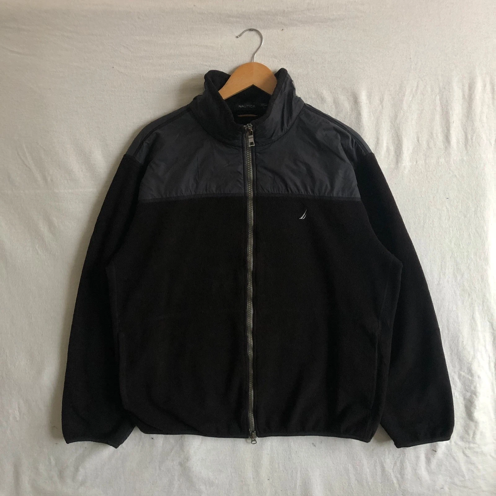Nautica Nautex Black Full Zip Deep Pile Two Tone Reflective Fleece L