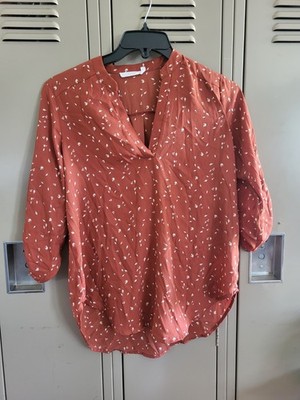 LUSH Warren Split Neck Blouse Brick/cream Womens Size Small