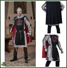 Men's Medieval Knight Costume Small Medium Tunic Cape Hood Gauntlets Belt Adult