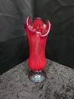 VTG Fenton Lily of Valley Cranberry Ruby Carnival Glass Handkerchief Art Vase