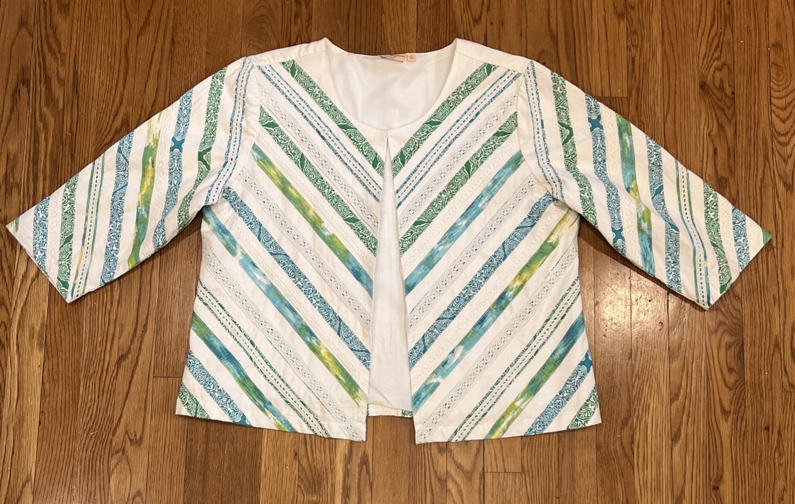 Choices White Blue Green Patchwork Jacket XL Cott… - image 1
