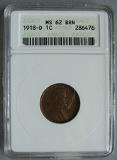 MS 62 ANACS 1918-D LINCOLN WHEAT CENT(OLD HOLDER)
