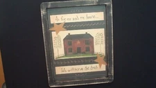 Prim Country Print ~*BURGUNDY SALTBOX HOUSE*~  black frame  9 1/2 " x 12"