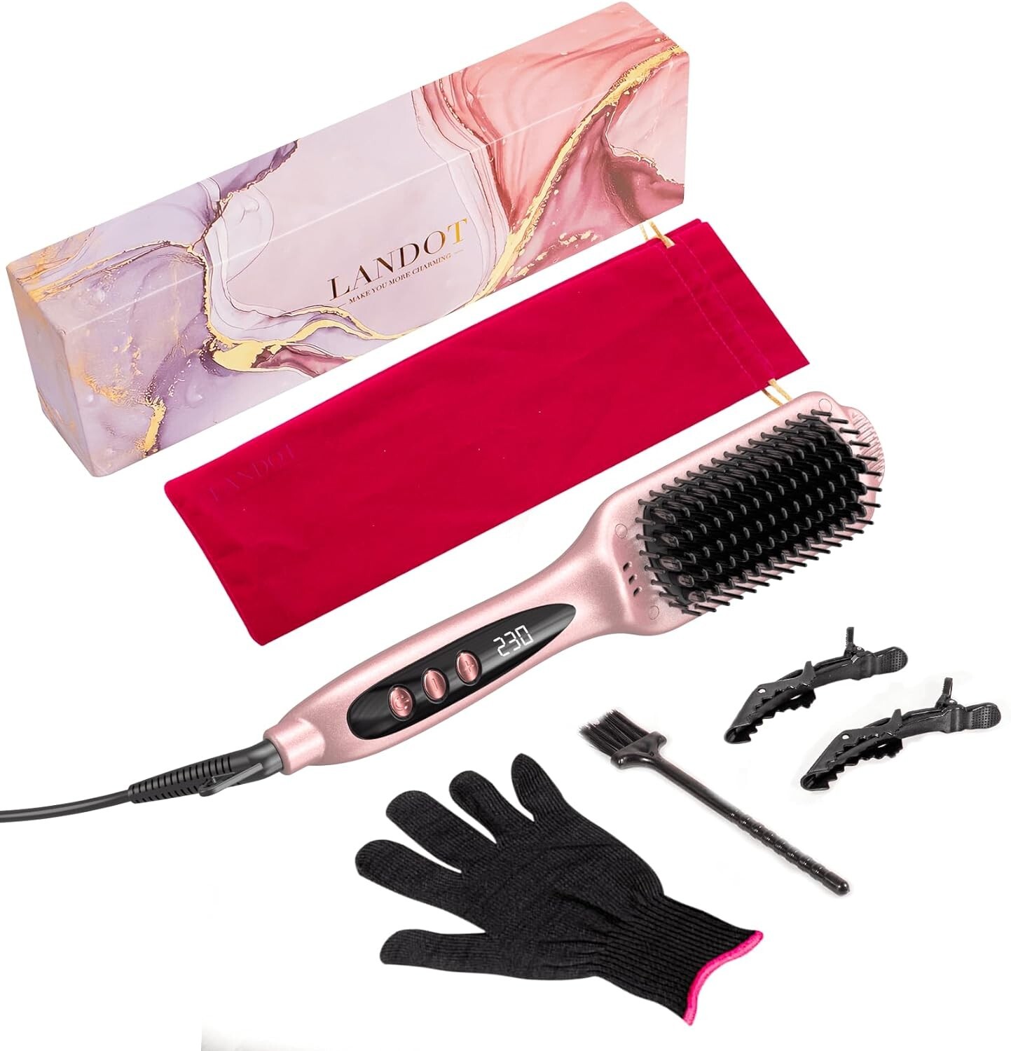 LANDOT Spazzola Lisciante Capelli Rivestimento Antistatico Ceramica IONIZZATORE