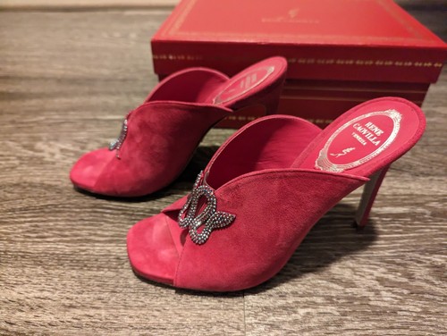 Rene Caovilla Suede Crystal Snake Stiletto Mules Like New Fuxia Size 6.5B 36.5 - Picture 4 of 11