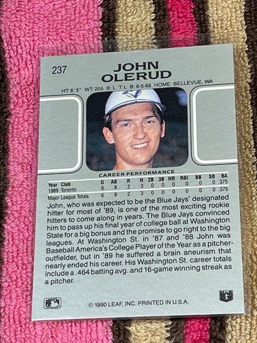 1990 LEAF RC #237 JOHN OLERUD BLUE JAYS STARS NMMT VINTAGE ROOKIE CARD! - Photo 2 sur 2