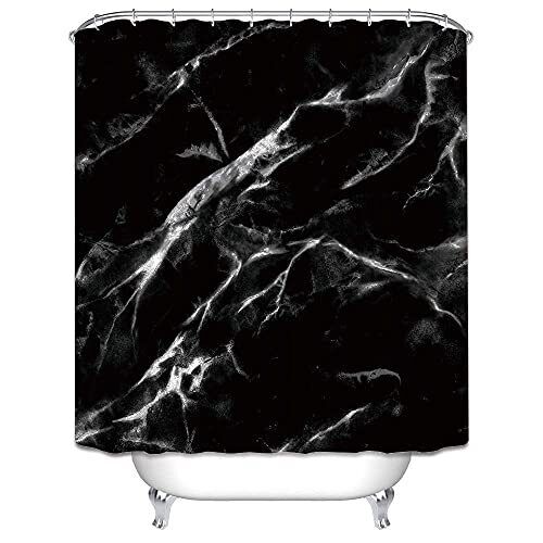 Marble Shower Curtain, Abstract Black Natural Marble Shower Curtain, Black - Foto 4 di 7