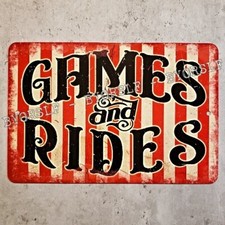 Carnival Circus Metal Sign - Games and Rides fair midway amusement park arcade