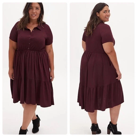 TORRID MINI SLUB RIB SHIRRED SKATER DRESS BURGUNDY POCKETS PLUS SIZE 4X NWT