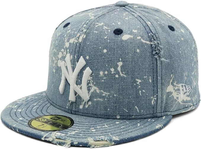 NUEVA ERA 59Fifty Gorra New York Yankees Denim Lavado Dañado Pintura Salpicaduras