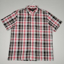 Chaps Men's Button Down Shirt XL Extra Large Short Sleeve Black White Red Check