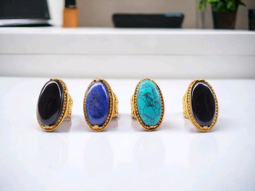 10 Pcs Of Turquoise & Multi Stones Gold Plated Rings Lot For Wholesale/Big Rings - Picture 8 of 9