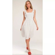 Lulu's Day in the Sun White Print Smocked Midi Dress