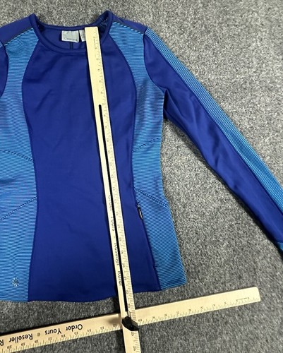 Athleta Pullover Performance Shirt Size XXS Purple Blue Striped Long SLV Pocket - Picture 5 of 14