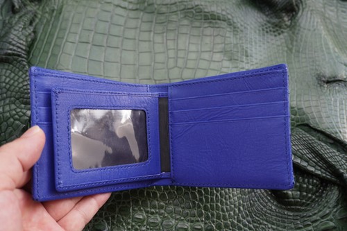 Real Croc Leather Skin Men's Bifold Wallet Light Blue #W81 - Picture 4 of 6
