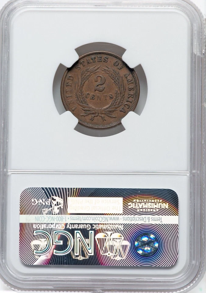 1864 2C NGC AU53  Two Cent SMALL MOTTO Scarce coin FREE SHIPPING FED EX 2 DAY - Image 2 of 4