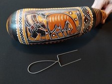 'Guiro' South American Carved Gourd Instrument and Metal Scraper