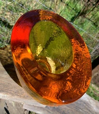Stunning Orange Fire and Light Vase - Vintage Recycled Glass Art