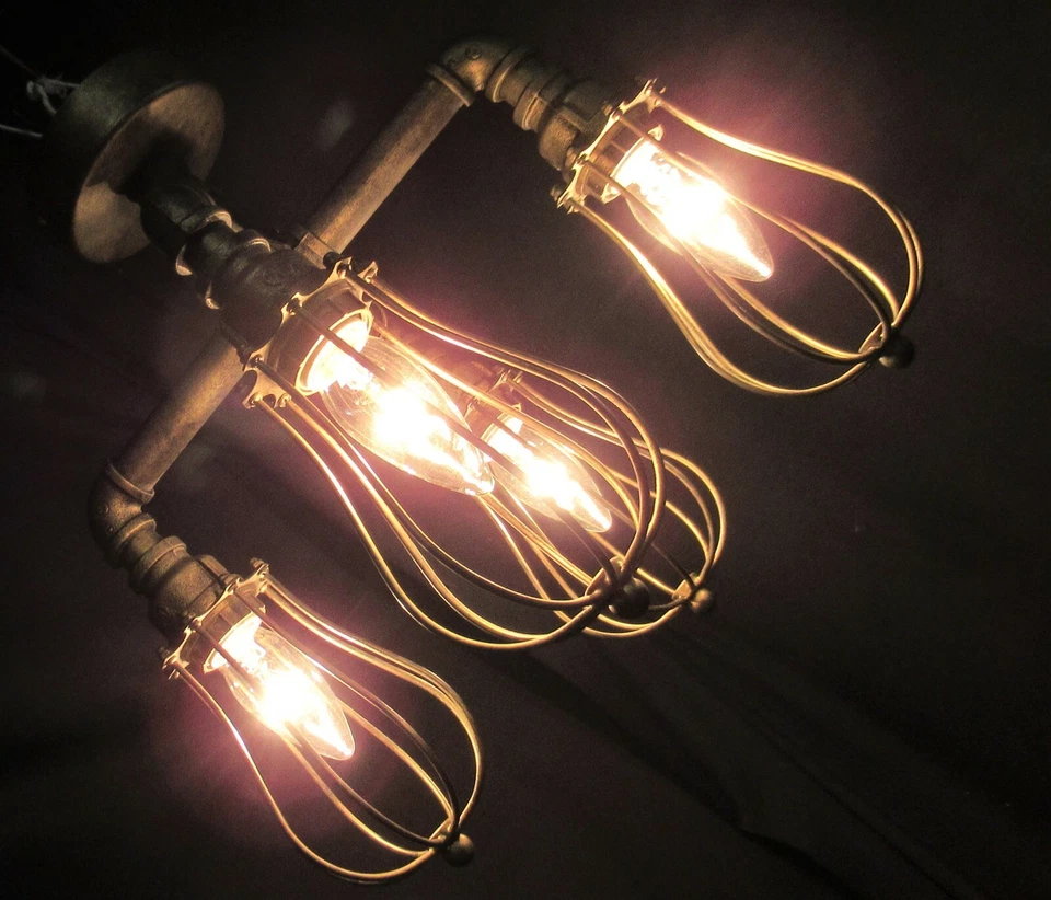 Lámpara colgante industrial vintage tubo de agua Steampunk lámpara de techo luz EE. UU. Foto 4 de 4