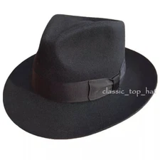 New British 100% Wool Felt Hat Men Fedora Big Size Raw Edge Brim Satin Lined