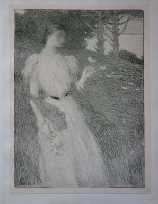 Ernest LAURENT: Autumn, Flower in the Wind, Original Lithograph Signed