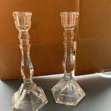TIFFANY & CO CRYSTAL CANDLE HOLDERS CANDLESTICKS TALL HAMPTON GUC
