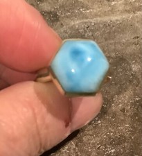 Gorgeous Rare Hexagon Shaped 925 Sterling Silver Sky Blue Larimar Ring Sz 8 Vtg